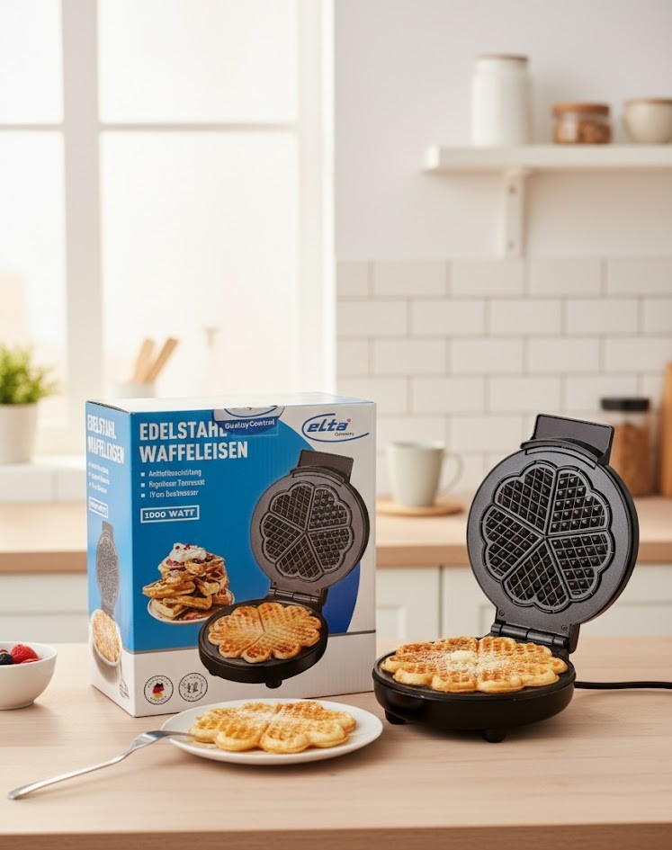 Elta Edelstahl Waffeleisen 1000 W 19 cm Durchmesser Waffelautomat